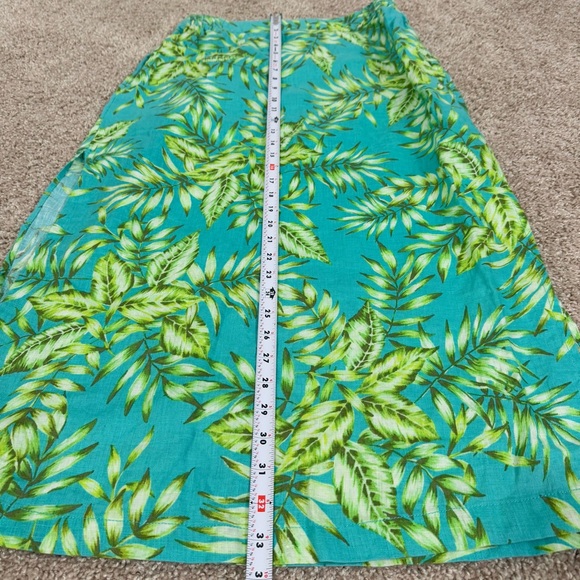 C&C California Green Floral Long Maxi Skirt Side Slit Size M 100% Linen - Picture 8 of 10